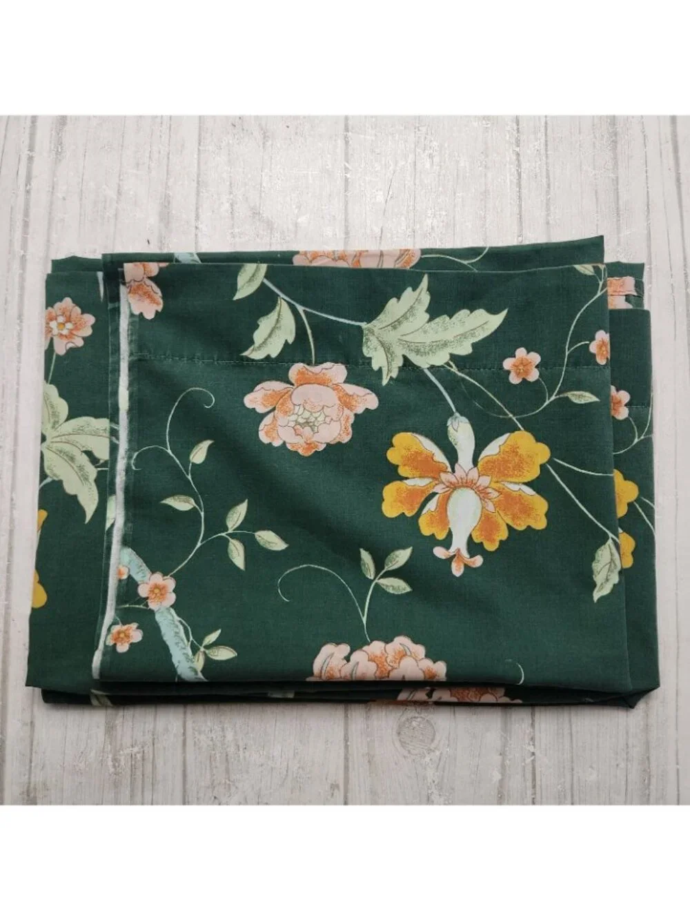 Vintage Fieldcrest Empress Garden Geen Bird Floral Flat Twin Sheet